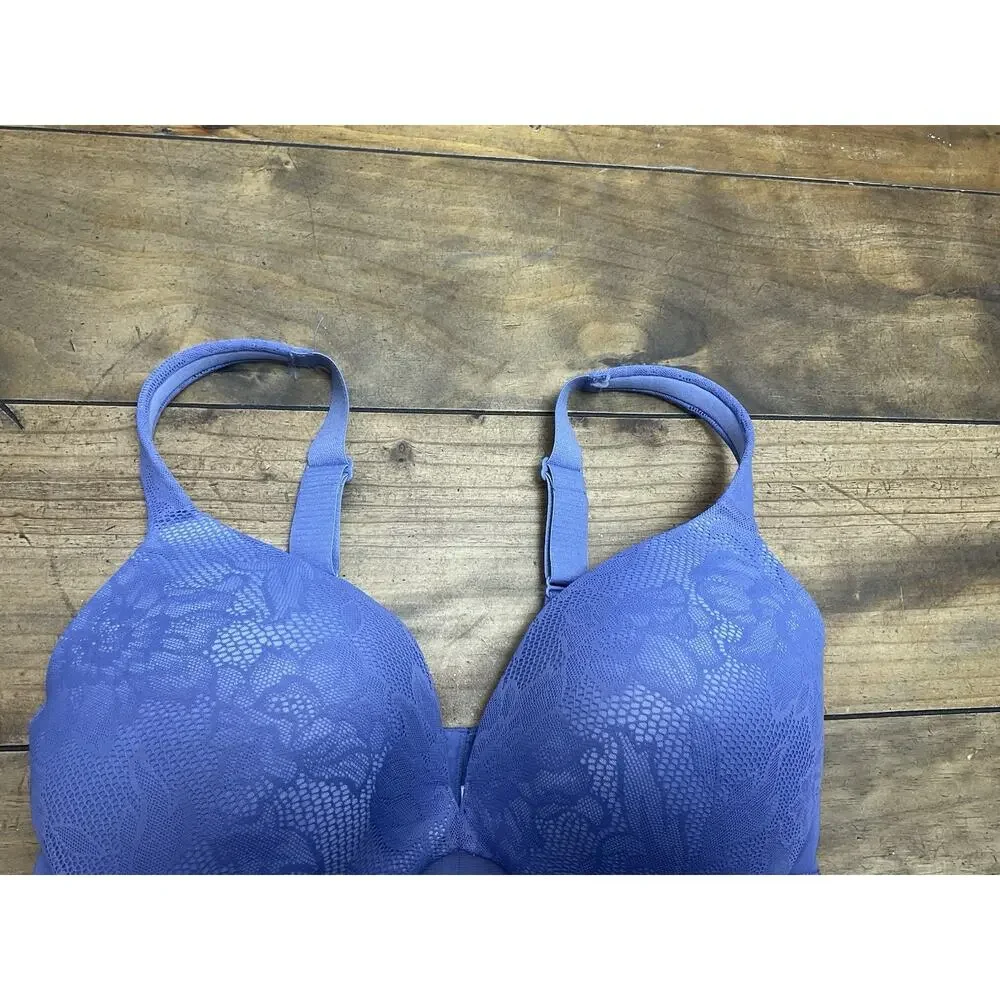 Lane Bryant Cacique Blue Lace Overlay Lightly Lined Bra No Wire 38DDD